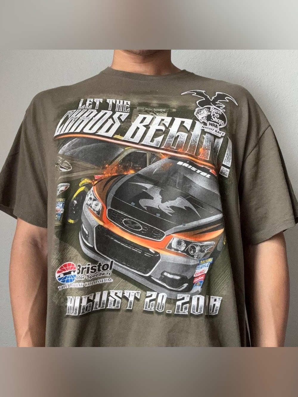 Vintage Bristol Motor Speedway Nascar AOP Graphics Green Tee Shirt